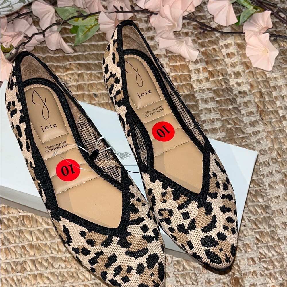Joie Leopard-Print Pointed-Toe Flats in Beige and Black